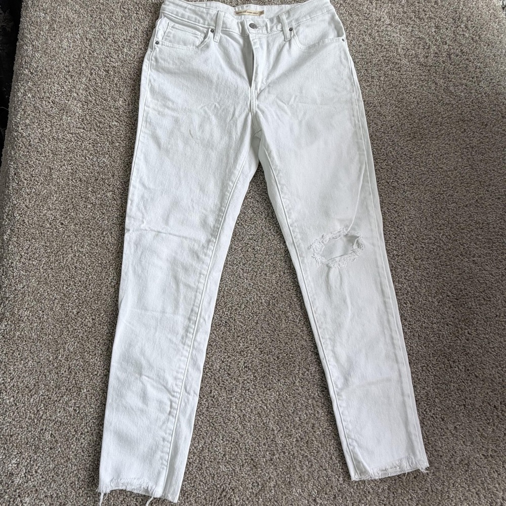 Levi's 721 High Rise Skinny Ankle Jeans Womens 30 White Distressed Denim